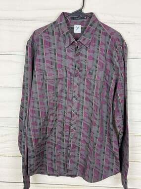 Marc Ecko Cut & Sew Long Sleeve Button Down Shirt Size L Purple Plaid